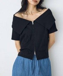 【身長/骨格別着用画像あり】【接触冷感】ひんやり♪ダブルジップオフショルダートップス　春服　夏服　秋服　フルジップ