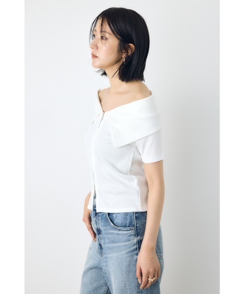 AZUL by moussy(アズールバイマウジー)の「【身長/骨格別着用画像あり】【接触冷感】ひんやり♪ダブルジップオフショルダートップス 春服 夏服 秋服 フルジップ(Tシャツ/カットソー・レディース・バーガンディー/杢グレー/ブラック/オフホワイト・FREE)」の8枚目の写真