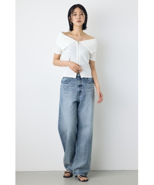AZUL by moussy(アズールバイマウジー)の「【身長/骨格別着用画像あり】【接触冷感】ひんやり♪ダブルジップオフショルダートップス 春服 夏服 秋服 フルジップ(Tシャツ/カットソー・レディース・バーガンディー/杢グレー/ブラック/オフホワイト・FREE)」の10枚目の写真