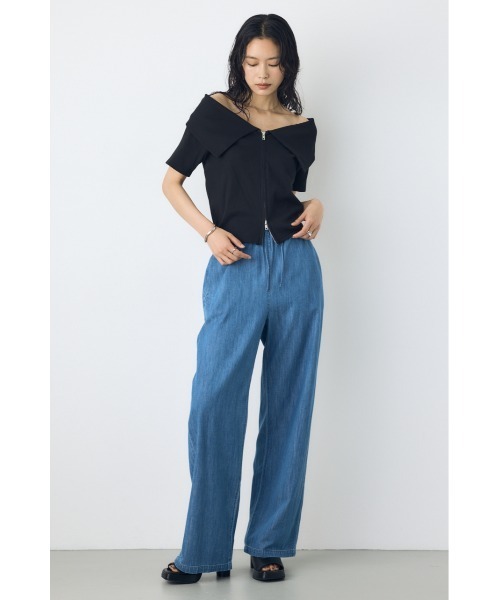 AZUL by moussy(アズールバイマウジー)の「【身長/骨格別着用画像あり】【接触冷感】ひんやり♪ダブルジップオフショルダートップス 春服 夏服 秋服 フルジップ(Tシャツ/カットソー・レディース・バーガンディー/杢グレー/ブラック/オフホワイト・FREE)」の19枚目の写真