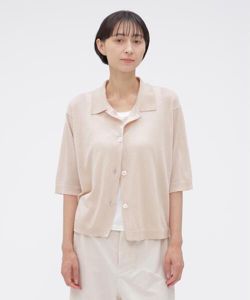 MARGARET HOWELL（マーガレットハウエル）の「FINE LINEN COTTON（カーディガン/ボレロ・レディース・ダークブラウン/ピンク・FREE）」の2枚目の写真