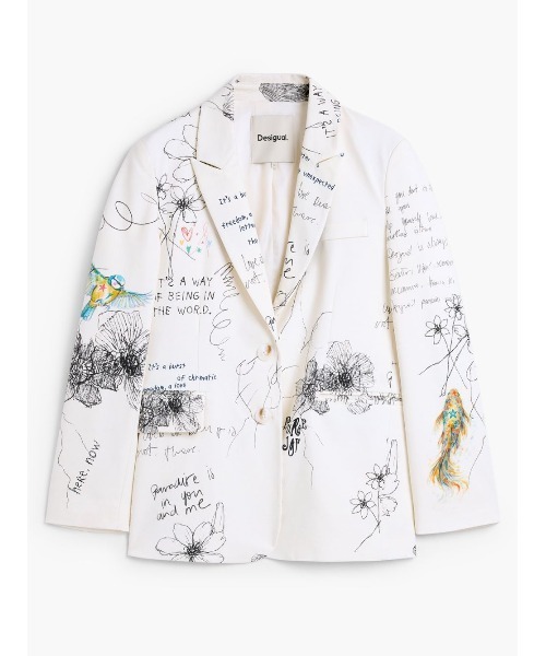 Desigual(デシグアル)の「Floral Graphic Art Blazer / フローラルグラフィックアートブレザー(テーラードジャケット・レディース・ホワイト・S/XS/XL/L)」の1枚目の写真