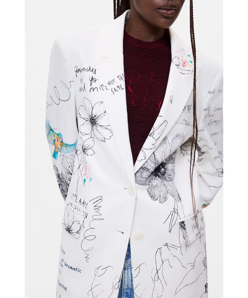 Desigual(デシグアル)の「Floral Graphic Art Blazer / フローラルグラフィックアートブレザー(テーラードジャケット・レディース・ホワイト・S/XS/XL/L)」の2枚目の写真