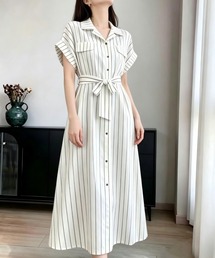 襟付きストライプワンピース