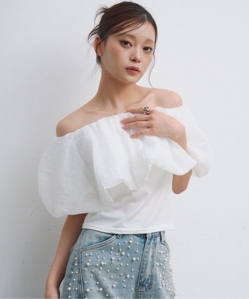 HEIREN（ヘイレーン）の「バルーンオフショルトップス（Tシャツ/カットソー・レディース・ホワイト/ブラック・FREE）」の10枚目の写真