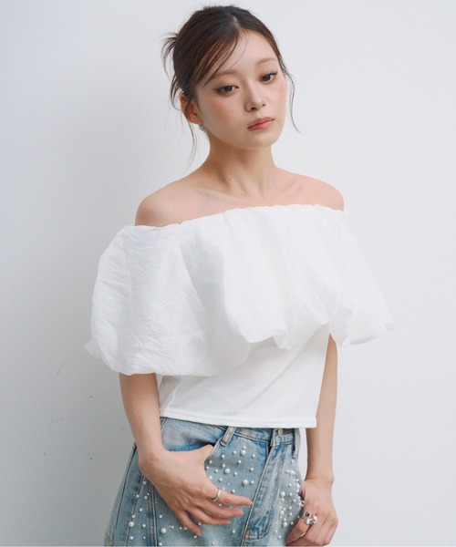 HEIREN（ヘイレーン）の「バルーンオフショルトップス（Tシャツ/カットソー・レディース・ホワイト/ブラック・FREE）」の11枚目の写真