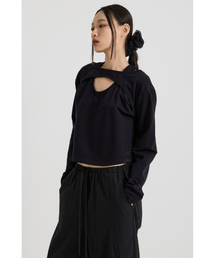 コットンレイヤードロングスリーブTシャツ、ブラック