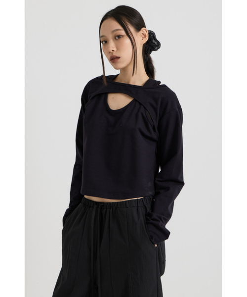 VADEFY（ヴァデファイ）の「コットンレイヤードロングスリーブTシャツ、ブラック（Tシャツ/カットソー・レディース・その他・ONE SIZE）」の2枚目の写真