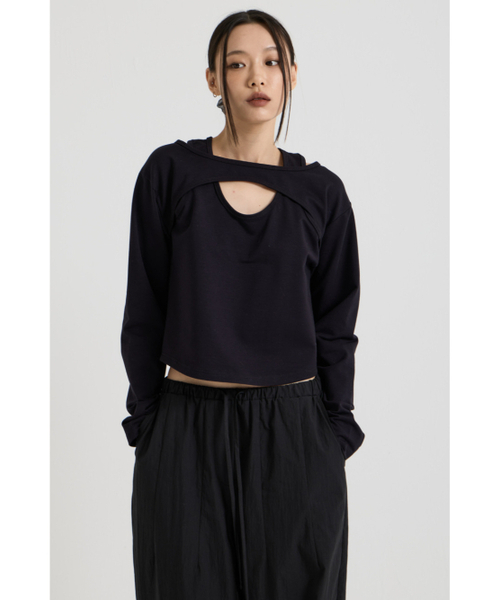 VADEFY（ヴァデファイ）の「コットンレイヤードロングスリーブTシャツ、ブラック（Tシャツ/カットソー・レディース・その他・ONE SIZE）」の3枚目の写真
