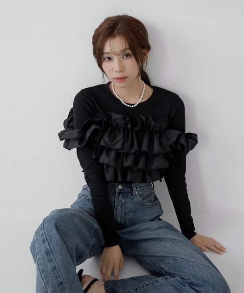 AMUU. PRECIEUSE(アムープレシューズ)の「マルチウェイフリルビスチェプルオーバー(Tシャツ/カットソー・レディース・ブラック/チャコールグレー/アイボリー・FREE)」の5枚目の写真