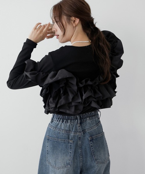 AMUU. PRECIEUSE(アムープレシューズ)の「マルチウェイフリルビスチェプルオーバー(Tシャツ/カットソー・レディース・ブラック/チャコールグレー/アイボリー・FREE)」の6枚目の写真