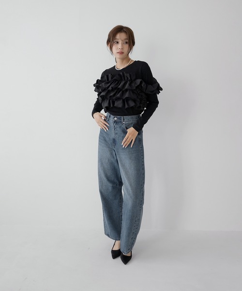 AMUU. PRECIEUSE(アムープレシューズ)の「マルチウェイフリルビスチェプルオーバー(Tシャツ/カットソー・レディース・ブラック/チャコールグレー/アイボリー・FREE)」の7枚目の写真