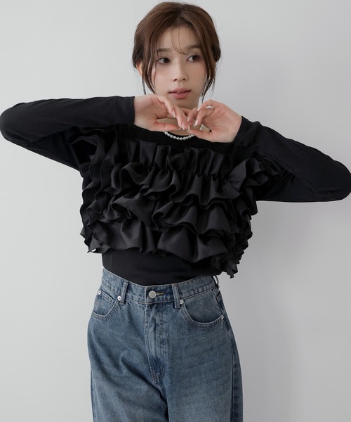 AMUU. PRECIEUSE(アムープレシューズ)の「マルチウェイフリルビスチェプルオーバー(Tシャツ/カットソー・レディース・ブラック/チャコールグレー/アイボリー・FREE)」の8枚目の写真