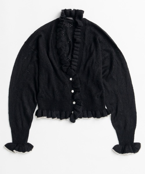 MAISON SPECIAL(メゾンスペシャル)の「V-Neck Frill Cardigan/Vネックフリルカーデ(カーディガン/ボレロ・レディース・ブルー/グレー/ブラック・FREE)」の1枚目の写真