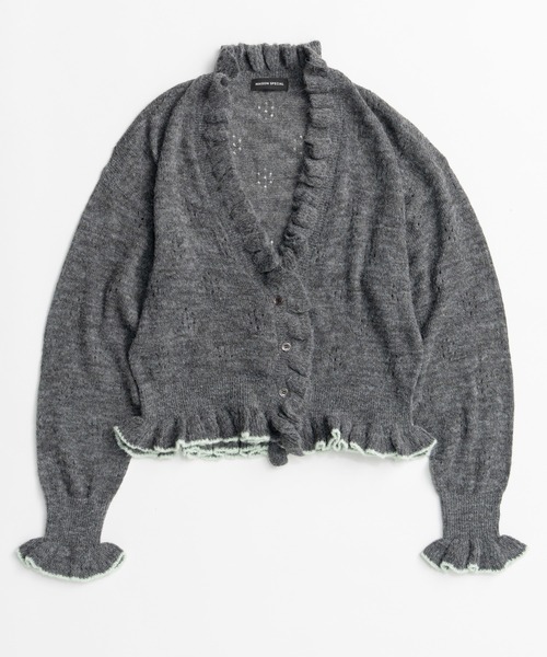 MAISON SPECIAL(メゾンスペシャル)の「V-Neck Frill Cardigan/Vネックフリルカーデ(カーディガン/ボレロ・レディース・ブルー/グレー/ブラック・FREE)」の14枚目の写真