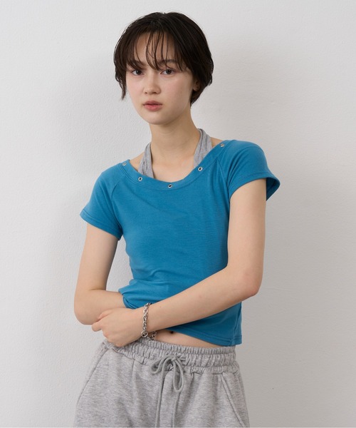 NUJOH(ヌゾ)の「Halter Neck Layered Tee / ホルターネックレイヤードT(Tシャツ/カットソー・レディース・ブラック/グレー/ブルー・FREE)」の3枚目の写真