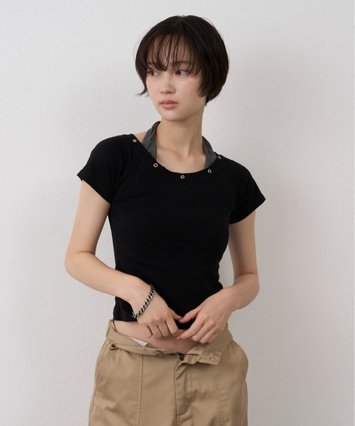 NUJOH(ヌゾ)の「Halter Neck Layered Tee / ホルターネックレイヤードT(Tシャツ/カットソー・レディース・ブラック/グレー/ブルー・FREE)」の2枚目の写真