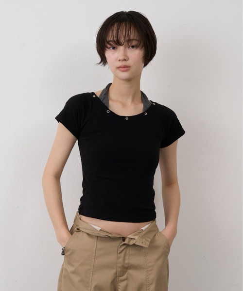 NUJOH(ヌゾ)の「Halter Neck Layered Tee / ホルターネックレイヤードT(Tシャツ/カットソー・レディース・ブラック/グレー/ブルー・FREE)」の4枚目の写真