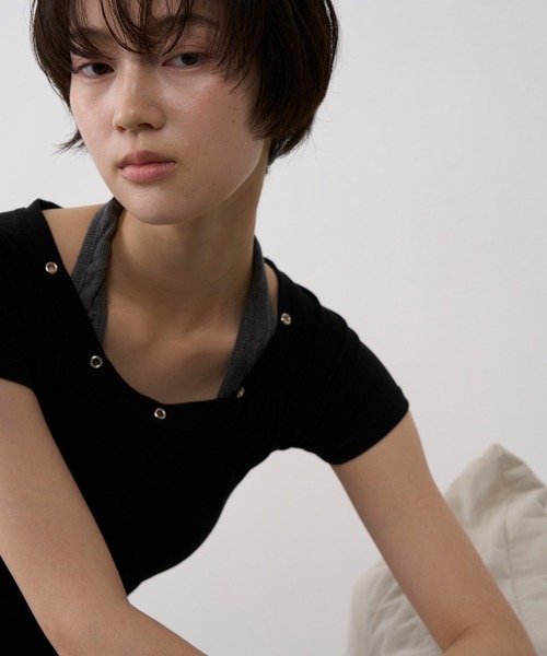 NUJOH(ヌゾ)の「Halter Neck Layered Tee / ホルターネックレイヤードT(Tシャツ/カットソー・レディース・ブラック/グレー/ブルー・FREE)」の15枚目の写真