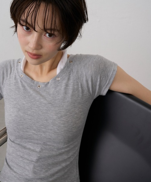 NUJOH(ヌゾ)の「Halter Neck Layered Tee / ホルターネックレイヤードT(Tシャツ/カットソー・レディース・ブラック/グレー/ブルー・FREE)」の19枚目の写真
