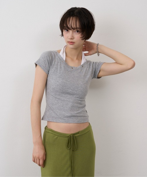 NUJOH(ヌゾ)の「Halter Neck Layered Tee / ホルターネックレイヤードT(Tシャツ/カットソー・レディース・ブラック/グレー/ブルー・FREE)」の20枚目の写真