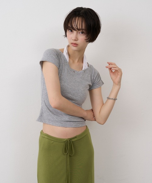 NUJOH(ヌゾ)の「Halter Neck Layered Tee / ホルターネックレイヤードT(Tシャツ/カットソー・レディース・ブラック/グレー/ブルー・FREE)」の17枚目の写真