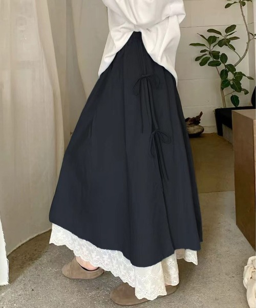 MAISON DE THERESE(メゾン ド テレーズ)の「両層レース裾リボン付きロングスカート(スカート・レディース・ブルー/Black/アイボリー/Beige・M)」の1枚目の写真