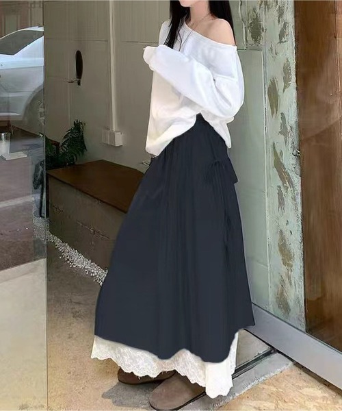 MAISON DE THERESE(メゾン ド テレーズ)の「両層レース裾リボン付きロングスカート(スカート・レディース・ブルー/Black/アイボリー/Beige・M)」の5枚目の写真