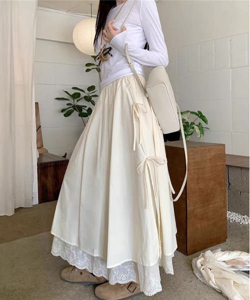 MAISON DE THERESE(メゾン ド テレーズ)の「両層レース裾リボン付きロングスカート(スカート・レディース・ブルー/Black/アイボリー/Beige・M)」の10枚目の写真