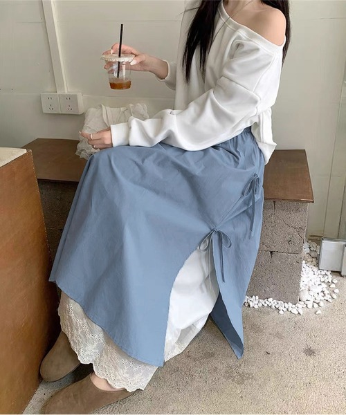 MAISON DE THERESE(メゾン ド テレーズ)の「両層レース裾リボン付きロングスカート(スカート・レディース・ブルー/Black/アイボリー/Beige・M)」の8枚目の写真