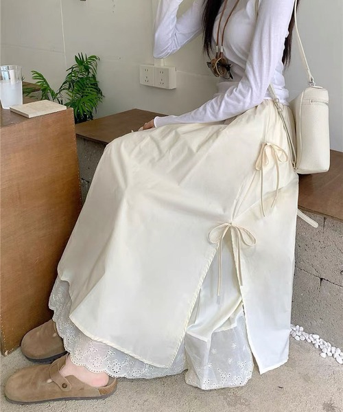 MAISON DE THERESE(メゾン ド テレーズ)の「両層レース裾リボン付きロングスカート(スカート・レディース・ブルー/Black/アイボリー/Beige・M)」の11枚目の写真