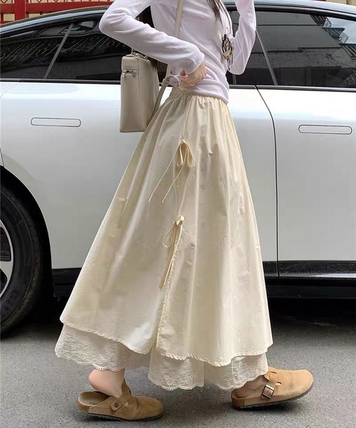 MAISON DE THERESE(メゾン ド テレーズ)の「両層レース裾リボン付きロングスカート(スカート・レディース・ブルー/Black/アイボリー/Beige・M)」の13枚目の写真