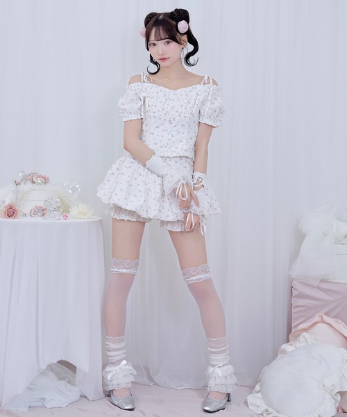 Honey Cinnamon(ハニーシナモン)の「オフショルバルーンセットアップ(セットアップ・レディース・ホワイト×ピンク/ホワイト・FREE)」の12枚目の写真