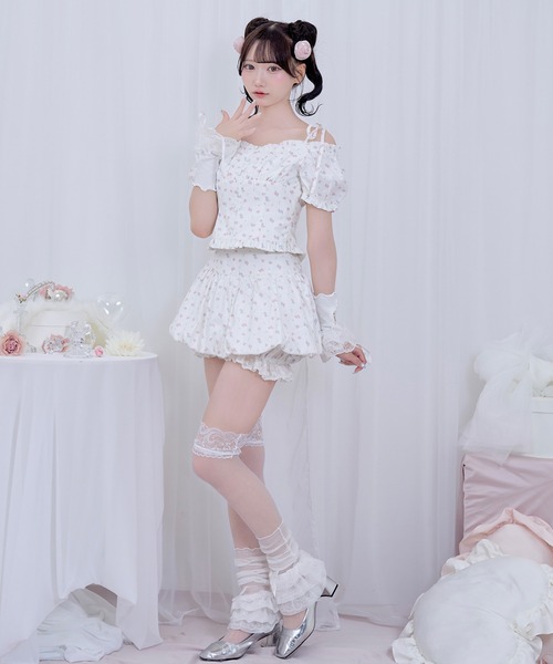 Honey Cinnamon(ハニーシナモン)の「オフショルバルーンセットアップ(セットアップ・レディース・ホワイト×ピンク/ホワイト・FREE)」の13枚目の写真
