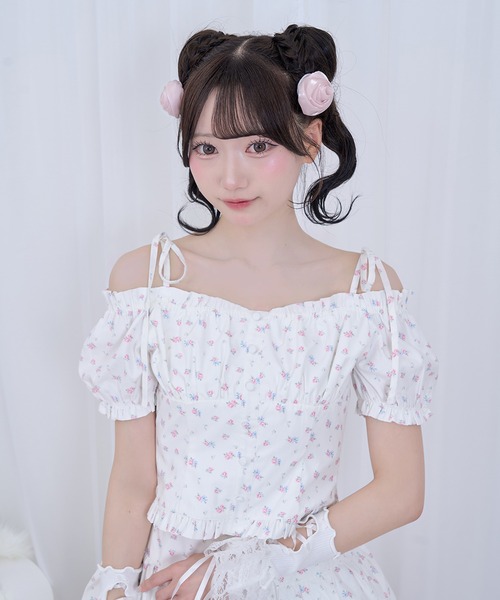 Honey Cinnamon(ハニーシナモン)の「オフショルバルーンセットアップ(セットアップ・レディース・ホワイト×ピンク/ホワイト・FREE)」の15枚目の写真