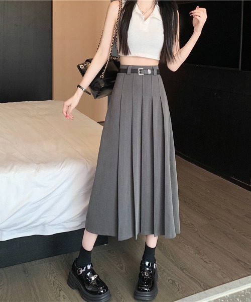 AMAJI(アマジ)の「ハイウエスト Aライン プリーツロングスカート(スカート・レディース・グレー/ブラック・X-LARGE/LARGE/MEDIUM/SMALL)」の4枚目の写真
