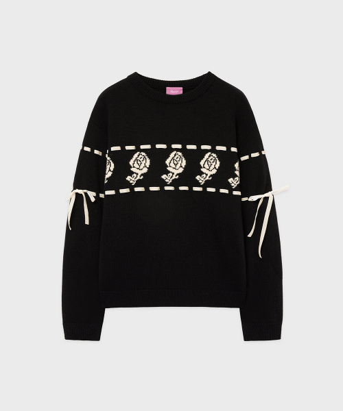 SINOON（シヌーン）の「SN Rose Velvet Eyelet Knit (Black)（ニット/セーター・レディース・ブラック・FREE）」の4枚目の写真