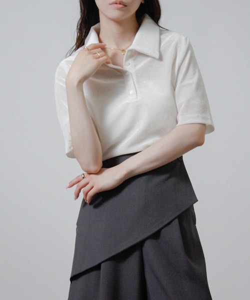 NYLAUS（ナイラス）の「【SG】シアーベロア トップス ポロシャツ 襟付き 半袖（その他トップス・レディース・ブラック/ブラウン/グレー/オフホワイト・M）」の9枚目の写真
