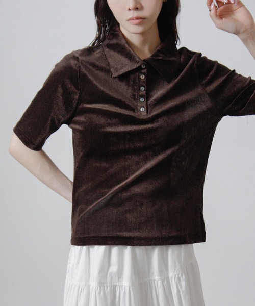 NYLAUS（ナイラス）の「【SG】シアーベロア トップス ポロシャツ 襟付き 半袖（その他トップス・レディース・ブラック/ブラウン/グレー/オフホワイト・M）」の17枚目の写真