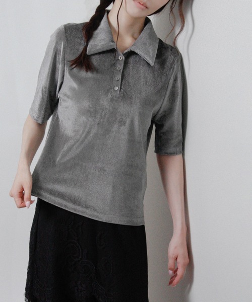 NYLAUS（ナイラス）の「【SG】シアーベロア トップス ポロシャツ 襟付き 半袖（その他トップス・レディース・ブラック/ブラウン/グレー/オフホワイト・M）」の20枚目の写真
