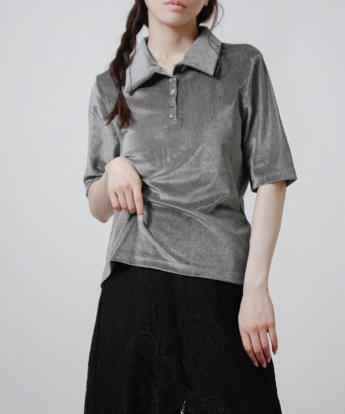 NYLAUS（ナイラス）の「【SG】シアーベロア トップス ポロシャツ 襟付き 半袖（その他トップス・レディース・ブラック/ブラウン/グレー/オフホワイト・M）」の21枚目の写真