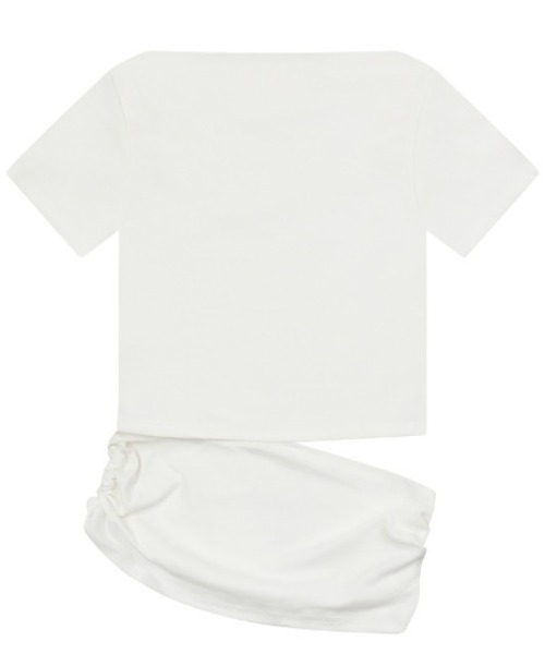 MUCENT(ムセント)の「A'GEM/9 × .kom 『MUCENT/ムセント』RIVA SHIRRING SLIT OFF SHOULDER HALF TEE/ リバシャーリングスリットオフショルダー半袖Tシャツ(Tシャツ/カットソー・レディース・ブラック/ホワイト・FREE)」の3枚目の写真