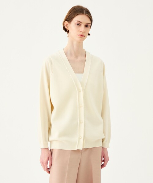 BALLSEY（ボールジィ）の「パールコンビ Vネックカーディガン（カーディガン/ボレロ・レディース・ホワイト/ブラック・S）」の4枚目の写真