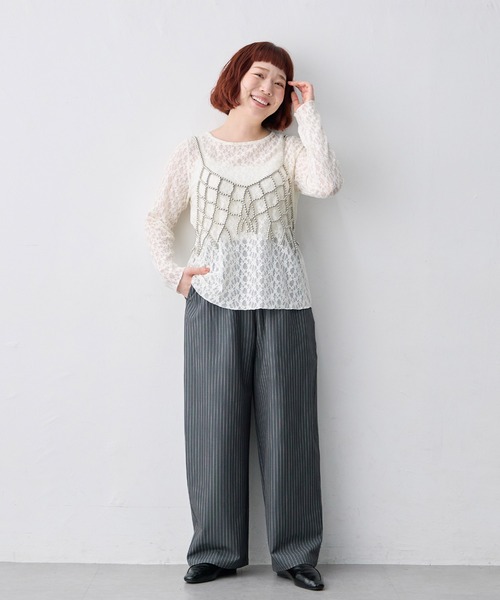 anyfee(エニフィー)の「【anyfee/大きいサイズ】ストライプとろみイージーパンツ(その他パンツ・レディース・ネイビー/グレー・3L/5L1/LL/3L1/LL1/5L/4L1/4L)」の22枚目の写真