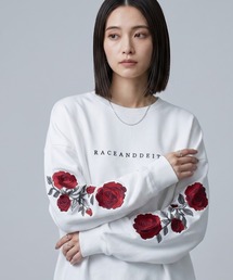Sleeve rose embroidery wide sweatshirt / 袖ローズ刺繍 ワイドスウェット unisex