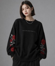 Sleeve rose embroidery wide sweatshirt / 袖ローズ刺繍 ワイドスウェット unisex