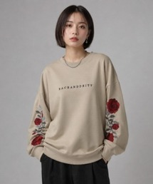 Sleeve rose embroidery wide sweatshirt / 袖ローズ刺繍 ワイドスウェット unisex