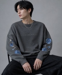 Sleeve rose embroidery wide sweatshirt / 袖ローズ刺繍 ワイドスウェット unisex