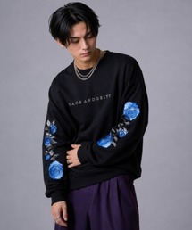 Sleeve rose embroidery wide sweatshirt / 袖ローズ刺繍 ワイドスウェット unisex