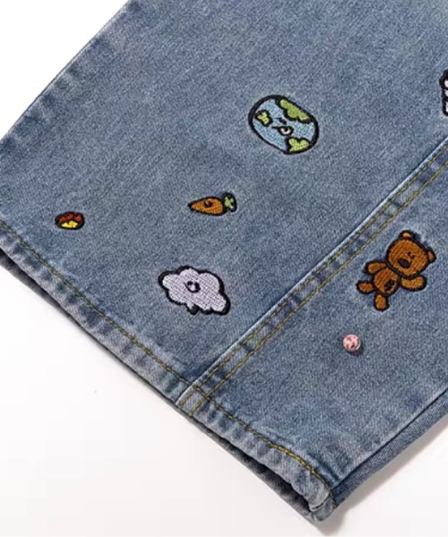 LA POMME petit（ラポミ・プチ）の「Cartoon Embroidery Denim Pants/カートゥーン刺繍デニムパンツ（デニムパンツ・レディース・ダークブルー/ブルー・SMALL/MEDIUM/LARGE/X-LARGE）」の6枚目の写真